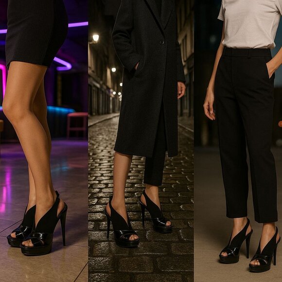 Fendi Women Peep Toe Slingback Heels Black 38.5 Patent Suede Power Glam Flawed - Picture 1 of 15